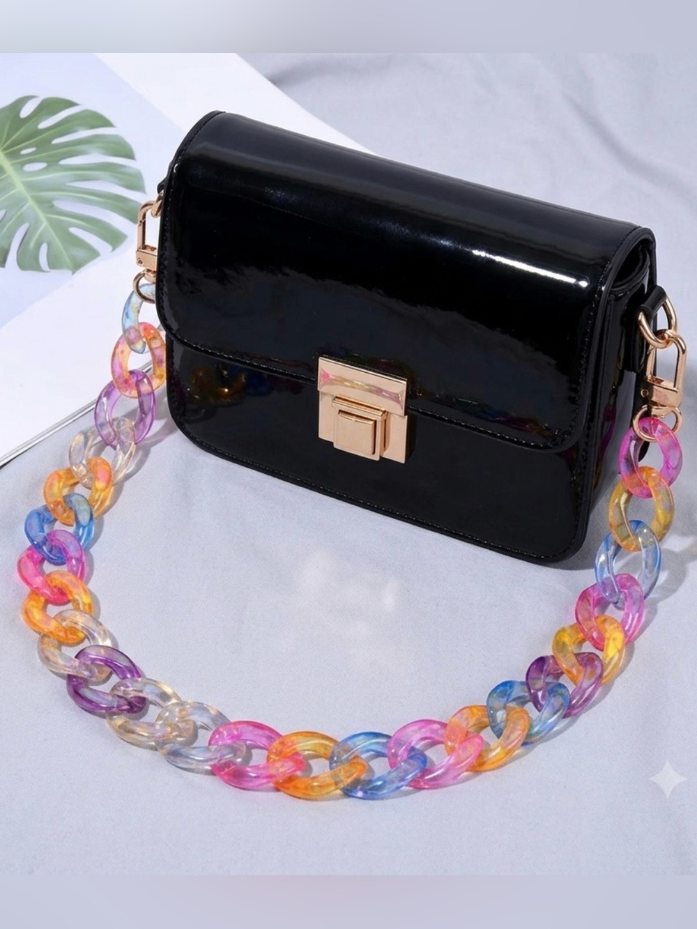 New multi color Acrylic bag Chain 11”